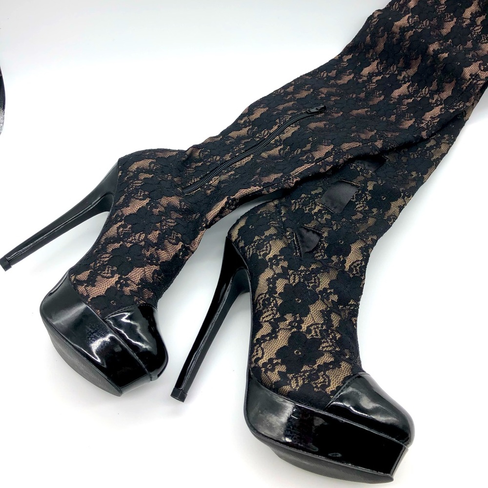 Colin Stuart Laced Up Black Sexy Over the Knee Boots